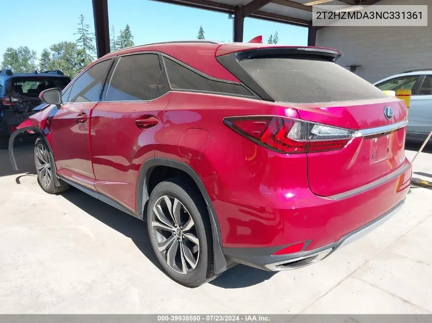 2022 Lexus Rx 350 VIN: 2T2HZMDA3NC331361 Lot: 39938550