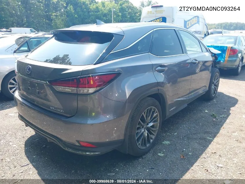 2022 Lexus Rx 450H F Sport Handling VIN: 2T2YGMDA0NC093264 Lot: 39958639