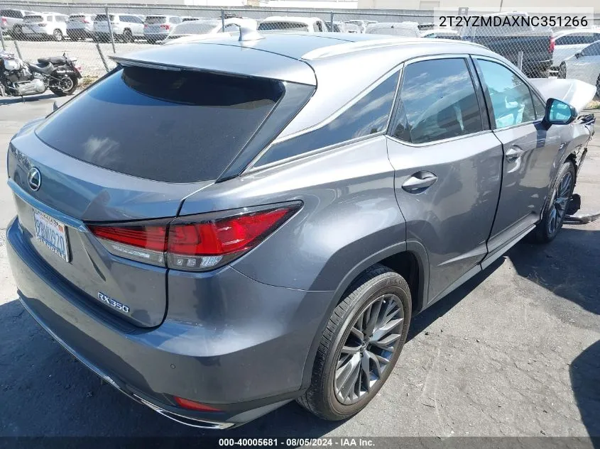 2022 Lexus Rx 350 F Sport Handling VIN: 2T2YZMDAXNC351266 Lot: 40005681