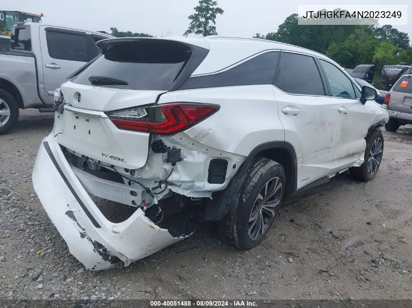 2022 Lexus Rx 450Hl VIN: JTJHGKFA4N2023249 Lot: 40051488