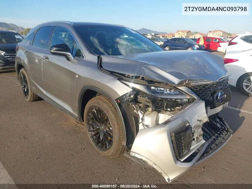 2022 Lexus Rx450 Premium/Sport/Se VIN: 2T2YGMDA4NC093798 Lot: 40090107