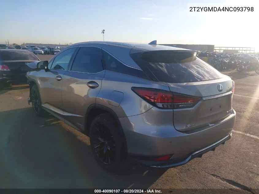 2022 Lexus Rx450 Premium/Sport/Se VIN: 2T2YGMDA4NC093798 Lot: 40090107