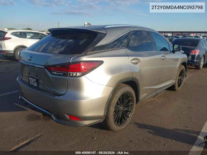 2022 Lexus Rx450 Premium/Sport/Se VIN: 2T2YGMDA4NC093798 Lot: 40090107