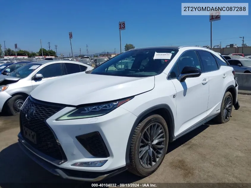 2022 Lexus Rx 450H F Sport Handling VIN: 2T2YGMDA6NC087288 Lot: 40104032