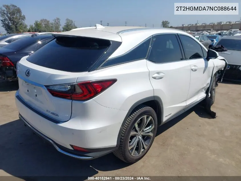 2022 Lexus Rx 450H VIN: 2T2HGMDA7NC088644 Lot: 40152941