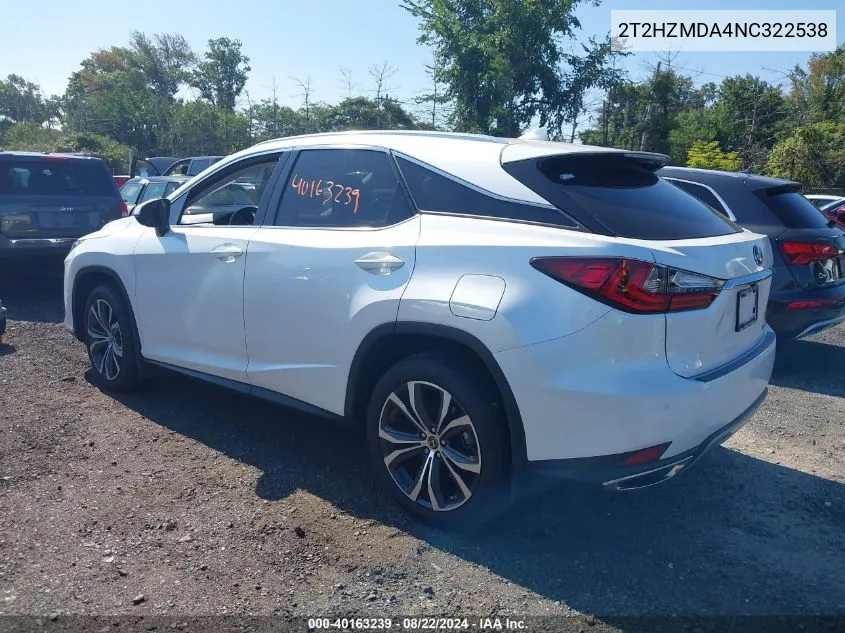 2022 Lexus Rx 350 VIN: 2T2HZMDA4NC322538 Lot: 40163239