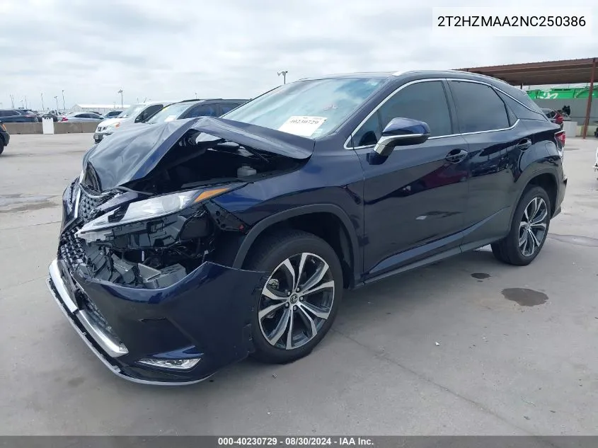 2022 Lexus Rx 350 VIN: 2T2HZMAA2NC250386 Lot: 40230729