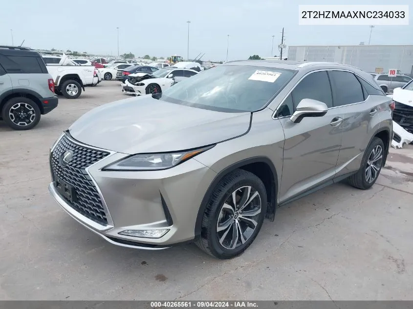 2022 Lexus Rx 350 VIN: 2T2HZMAAXNC234033 Lot: 40265561