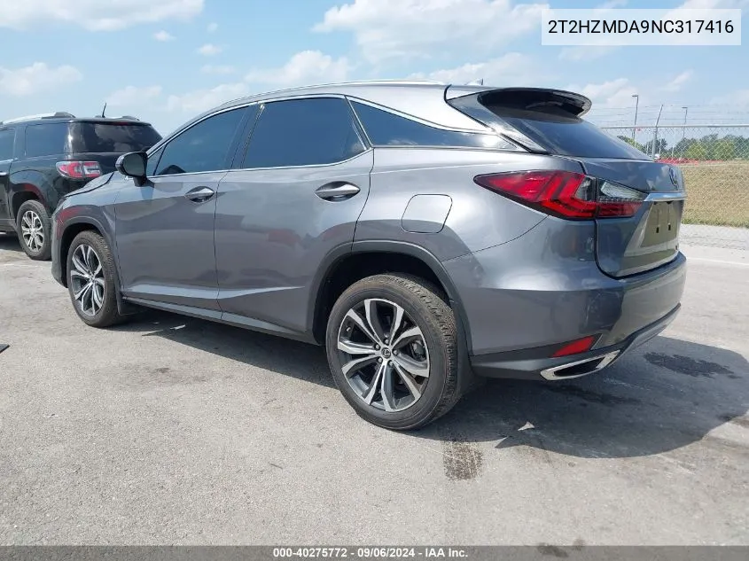 2022 Lexus Rx 350 VIN: 2T2HZMDA9NC317416 Lot: 40275772