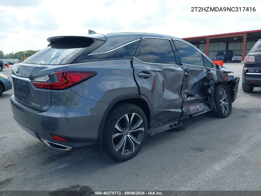 2022 Lexus Rx 350 VIN: 2T2HZMDA9NC317416 Lot: 40275772