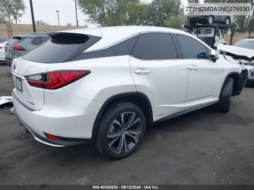 2T2HGMDA3NC076930 2022 Lexus Rx 450H