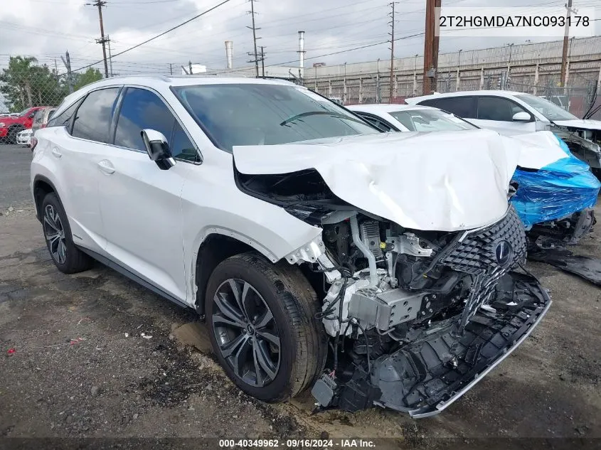 2022 Lexus Rx 450H VIN: 2T2HGMDA7NC093178 Lot: 40349962