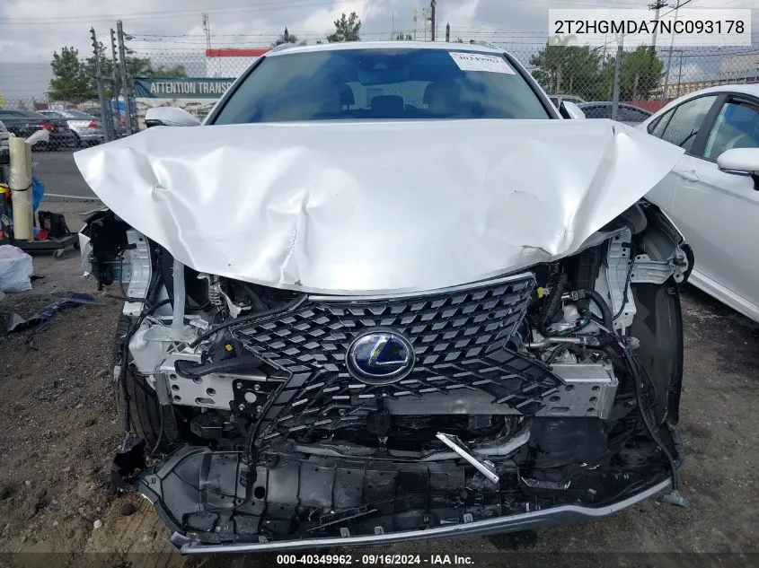 2022 Lexus Rx 450H VIN: 2T2HGMDA7NC093178 Lot: 40349962