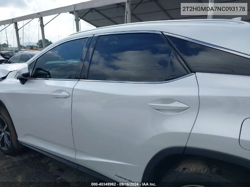 2022 Lexus Rx 450H VIN: 2T2HGMDA7NC093178 Lot: 40349962