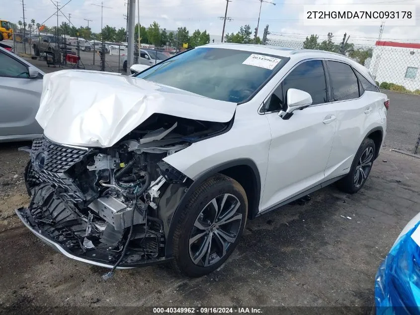 2022 Lexus Rx 450H VIN: 2T2HGMDA7NC093178 Lot: 40349962