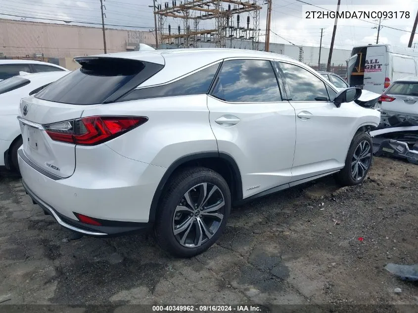 2022 Lexus Rx 450H VIN: 2T2HGMDA7NC093178 Lot: 40349962