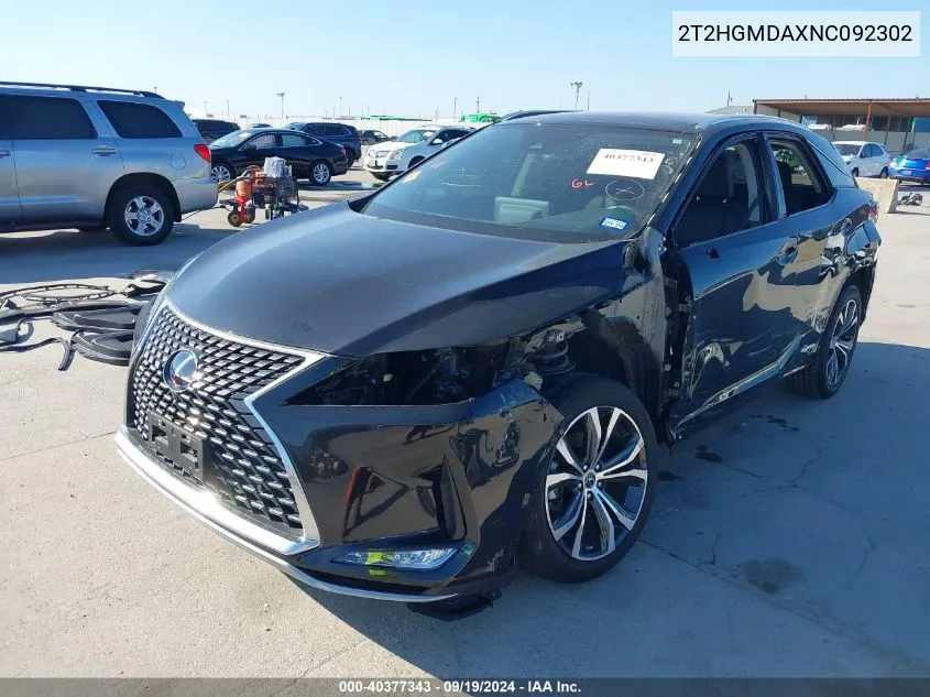 2022 Lexus Rx 450H VIN: 2T2HGMDAXNC092302 Lot: 40377343