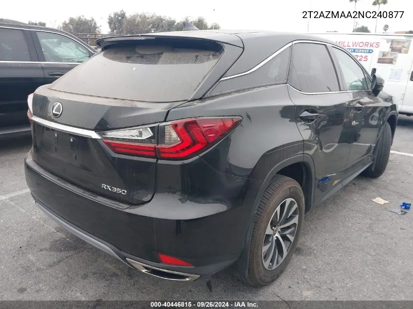 2022 Lexus Rx 350 VIN: 2T2AZMAA2NC240877 Lot: 40446815