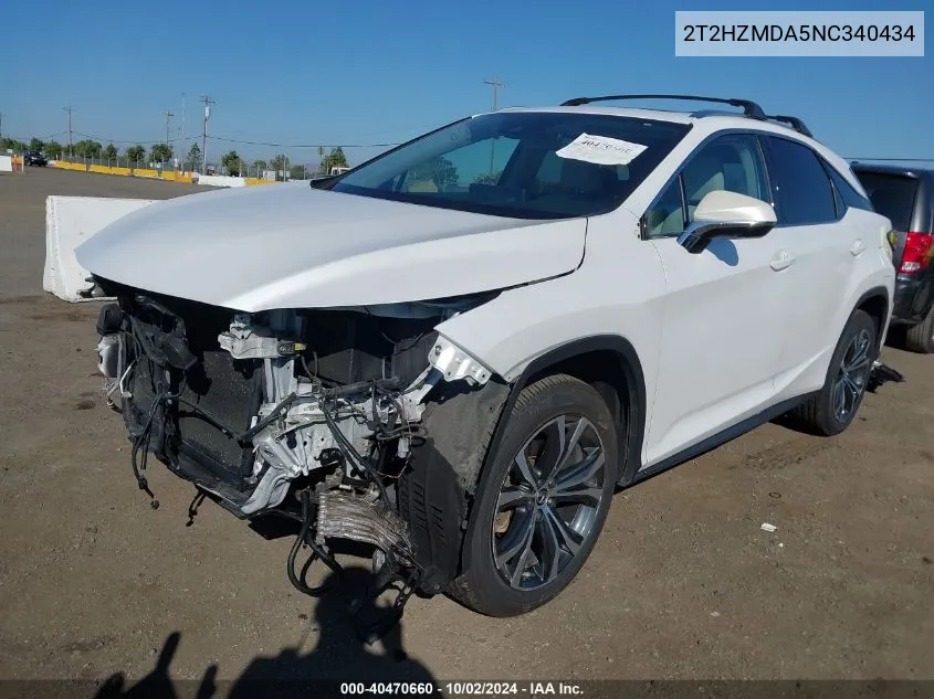 2022 Lexus Rx 350 VIN: 2T2HZMDA5NC340434 Lot: 40470660