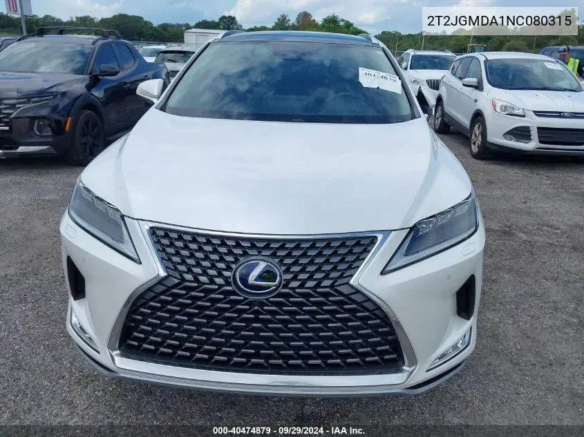 2022 Lexus Rx 450H VIN: 2T2JGMDA1NC080315 Lot: 40474879