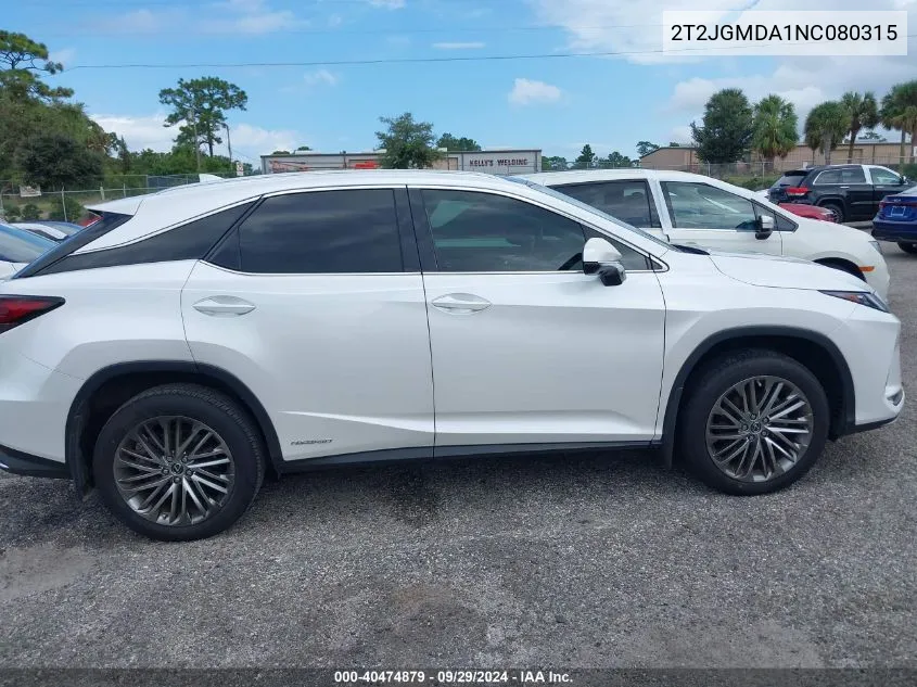 2022 Lexus Rx 450H VIN: 2T2JGMDA1NC080315 Lot: 40474879