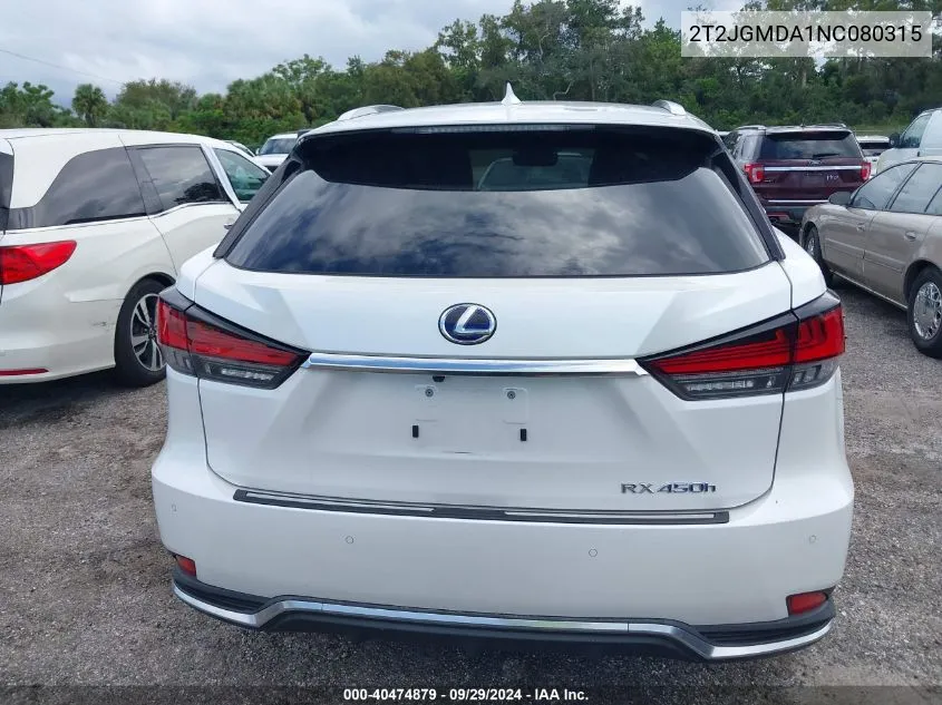 2022 Lexus Rx 450H VIN: 2T2JGMDA1NC080315 Lot: 40474879