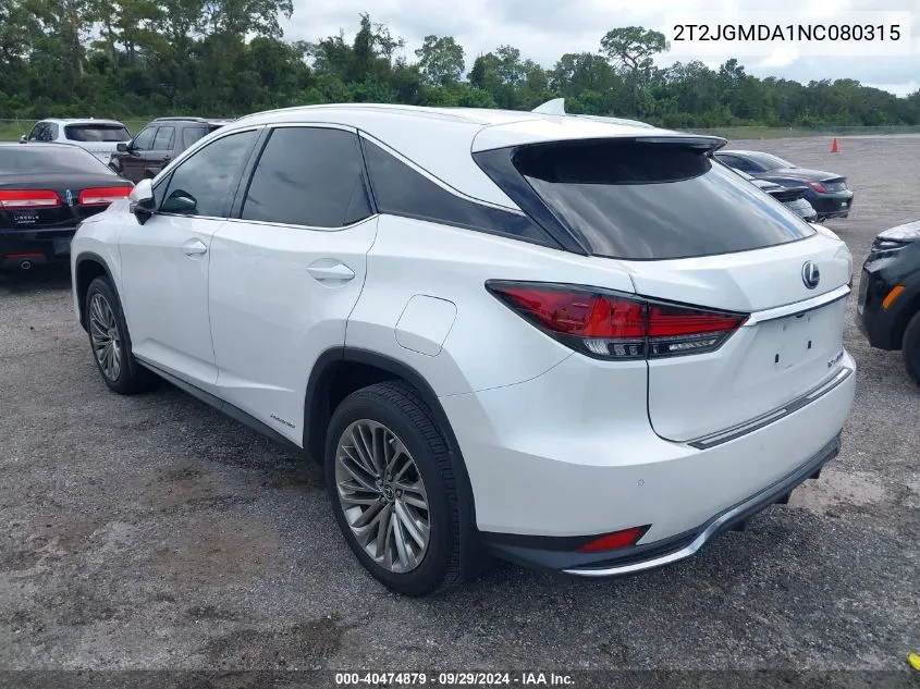 2T2JGMDA1NC080315 2022 Lexus Rx 450H