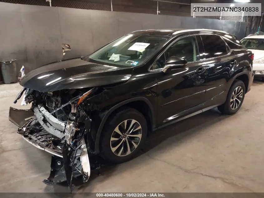 2022 Lexus Rx 350 VIN: 2T2HZMDA7NC340838 Lot: 40480600