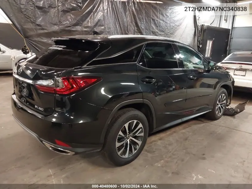 2022 Lexus Rx 350 VIN: 2T2HZMDA7NC340838 Lot: 40480600