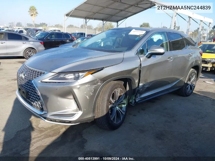 2022 Lexus Rx 350 VIN: 2T2HZMAA5NC244839 Lot: 40513991