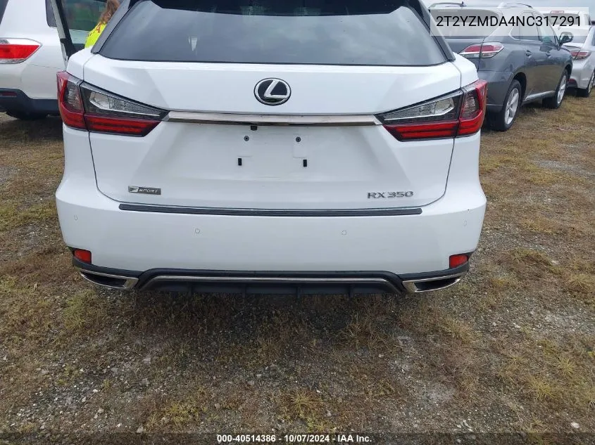 2022 Lexus Rx Rx 350 F Sport Handling VIN: 2T2YZMDA4NC317291 Lot: 40514386