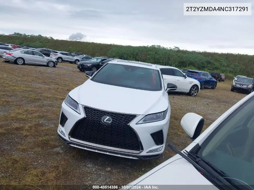 2022 Lexus Rx Rx 350 F Sport Handling VIN: 2T2YZMDA4NC317291 Lot: 40514386