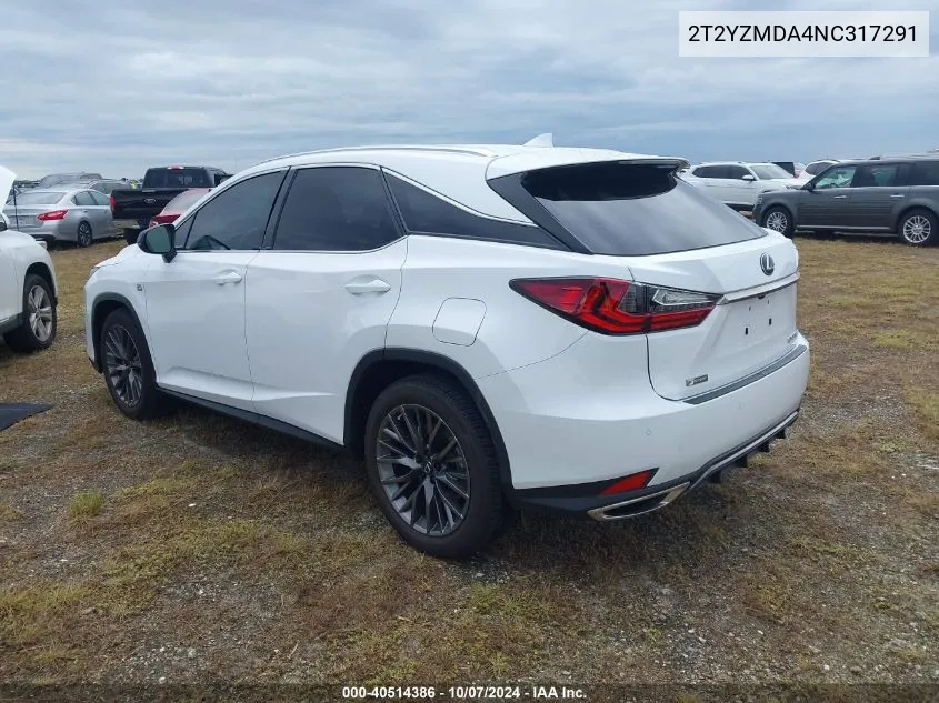 2022 Lexus Rx Rx 350 F Sport Handling VIN: 2T2YZMDA4NC317291 Lot: 40514386