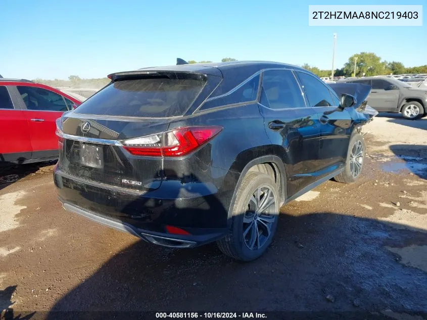 2022 Lexus Rx 350 VIN: 2T2HZMAA8NC219403 Lot: 40581156