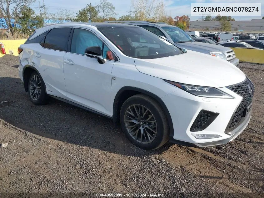 2022 Lexus Rx 450H F Sport Handling VIN: 2T2YGMDA5NC078274 Lot: 40592999