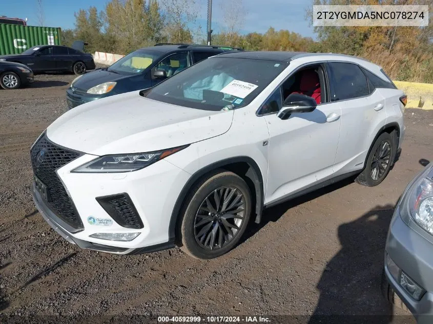 2022 Lexus Rx 450H F Sport Handling VIN: 2T2YGMDA5NC078274 Lot: 40592999