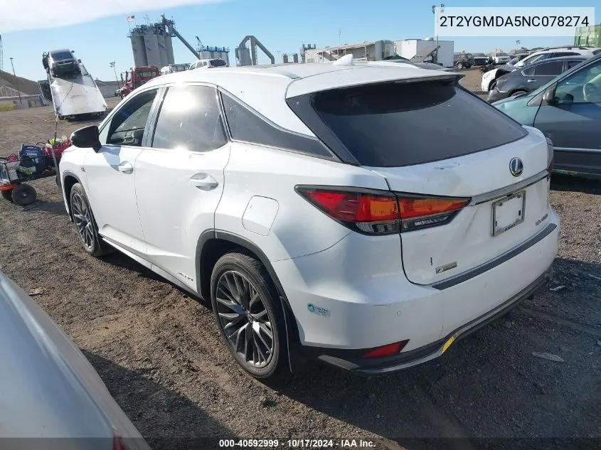 2022 Lexus Rx 450H F Sport Handling VIN: 2T2YGMDA5NC078274 Lot: 40592999