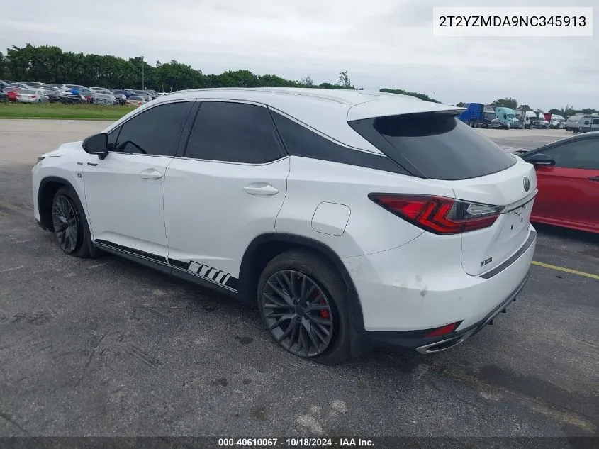 2022 Lexus Rx 350 F Sport Handling VIN: 2T2YZMDA9NC345913 Lot: 40610067