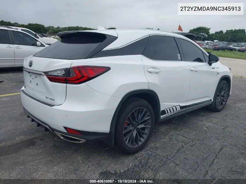 2022 Lexus Rx 350 F Sport Handling VIN: 2T2YZMDA9NC345913 Lot: 40610067