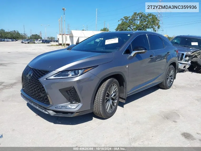 2022 Lexus Rx 350 F Sport Handling VIN: 2T2YZMDA3NC359936 Lot: 40628388