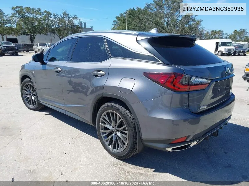 2022 Lexus Rx 350 F Sport Handling VIN: 2T2YZMDA3NC359936 Lot: 40628388