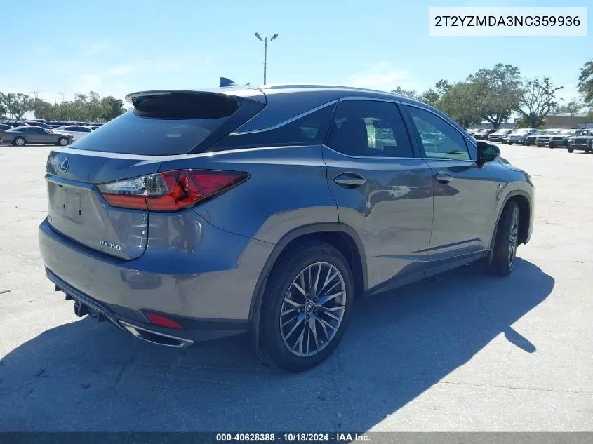 2022 Lexus Rx 350 F Sport Handling VIN: 2T2YZMDA3NC359936 Lot: 40628388