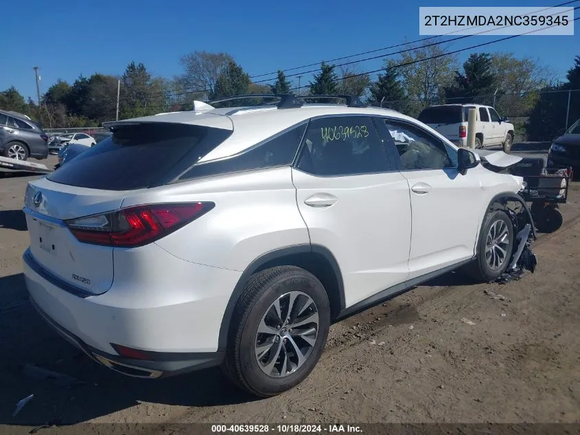 2022 Lexus Rx 350 VIN: 2T2HZMDA2NC359345 Lot: 40639528