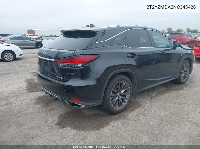 2022 Lexus Rx 350 F Sport Handling VIN: 2T2YZMDA2NC345428 Lot: 40743490