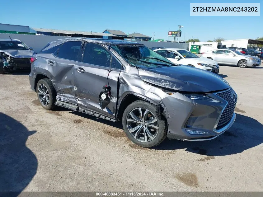 2022 Lexus Rx 350 VIN: 2T2HZMAA8NC243202 Lot: 40883451