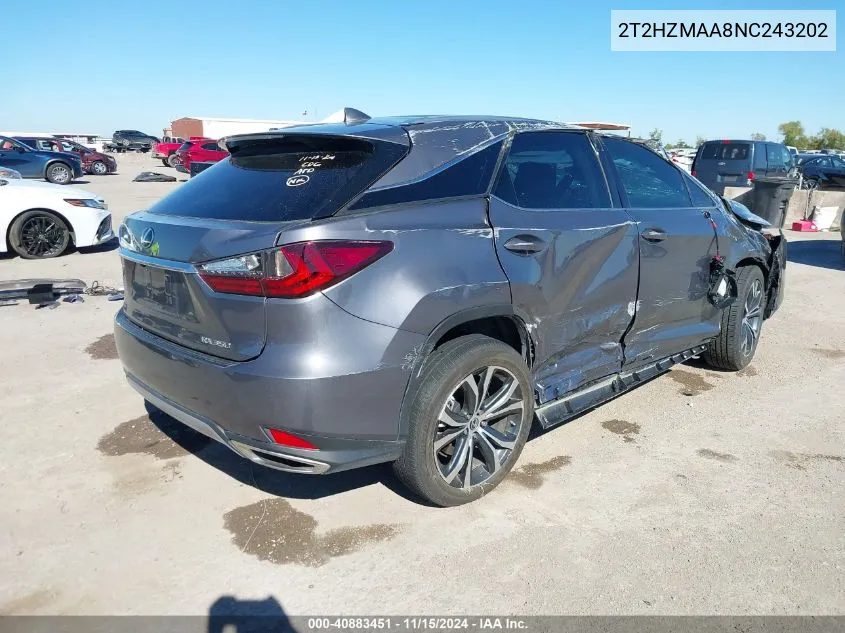 2022 Lexus Rx 350 VIN: 2T2HZMAA8NC243202 Lot: 40883451