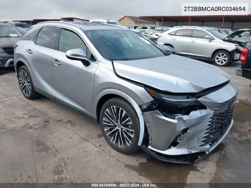 2024 Lexus Rx 350H Premium Plus VIN: 2T2BBMCA0RC034694 Lot: 40164006