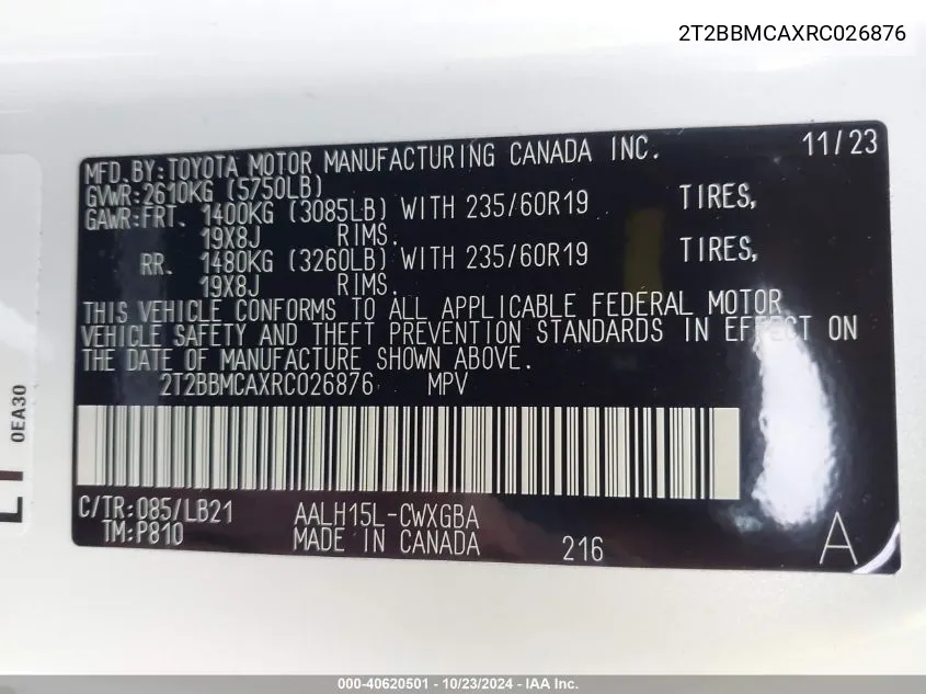 2T2BBMCAXRC026876 2024 Lexus Rx 350H Premium Plus