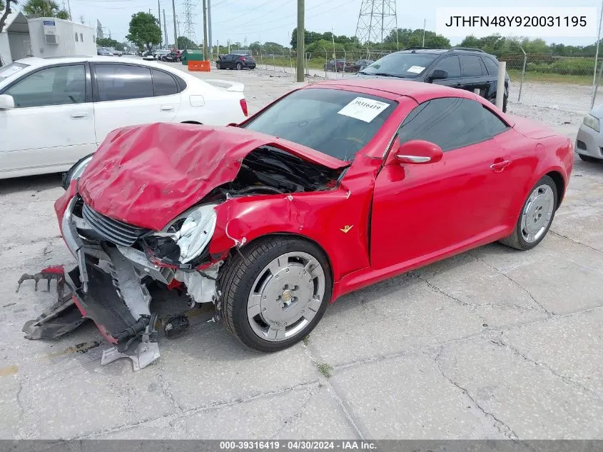 2002 Lexus Sc 430 VIN: JTHFN48Y920031195 Lot: 39316419