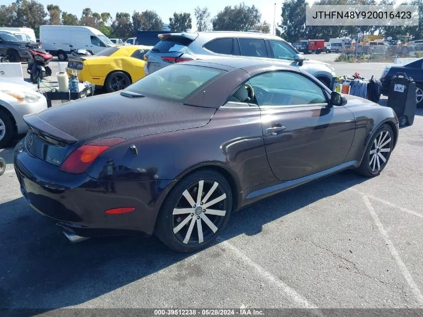 2002 Lexus Sc 430 VIN: JTHFN48Y920016423 Lot: 39512238